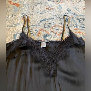 Black lacy detailed silky top